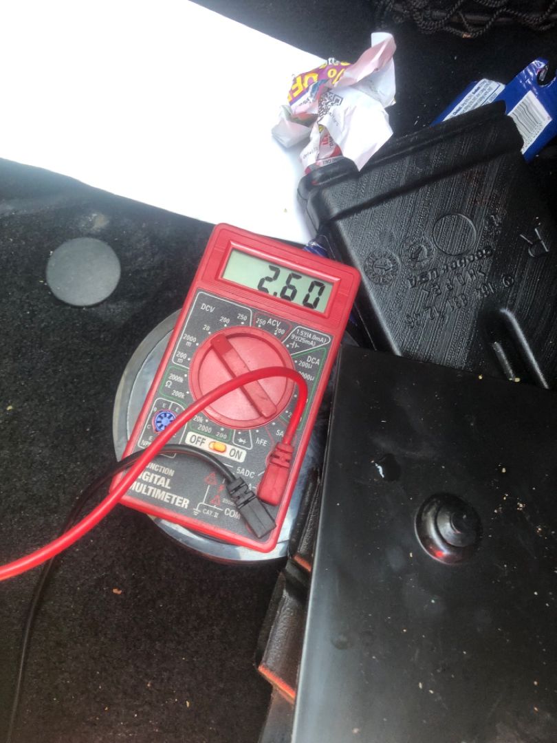 Battery test reading on the multimeter